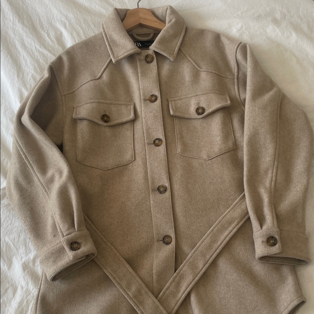 Zara Beige Belted Overshirt - Picture 9 of 12